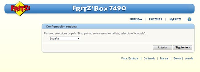 Fritz!Box 7490 Selección de País