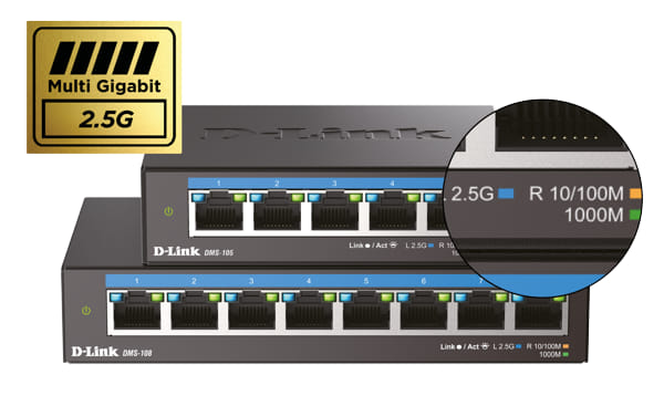 Switches multigigabit 2.5G DMS-108 y DMS-105 sin gestión